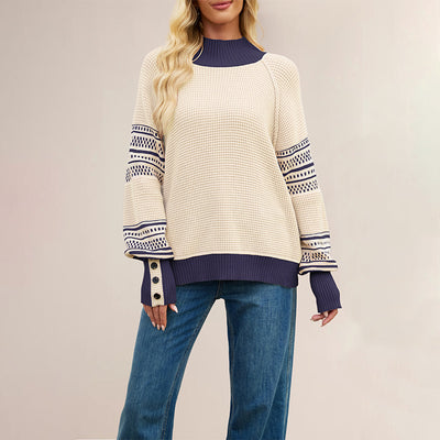 Autumn Winter Women Clothing Knitted Multi Colored Half Turtleneck Pullover Sweater