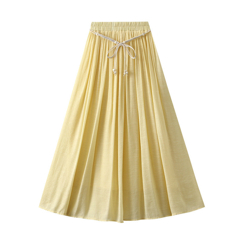 Cotton Linen Skirt Summer Zen Swing Slimming High Waist A line Dress Solid Color A line Skirt Ankle Floor Length Dress