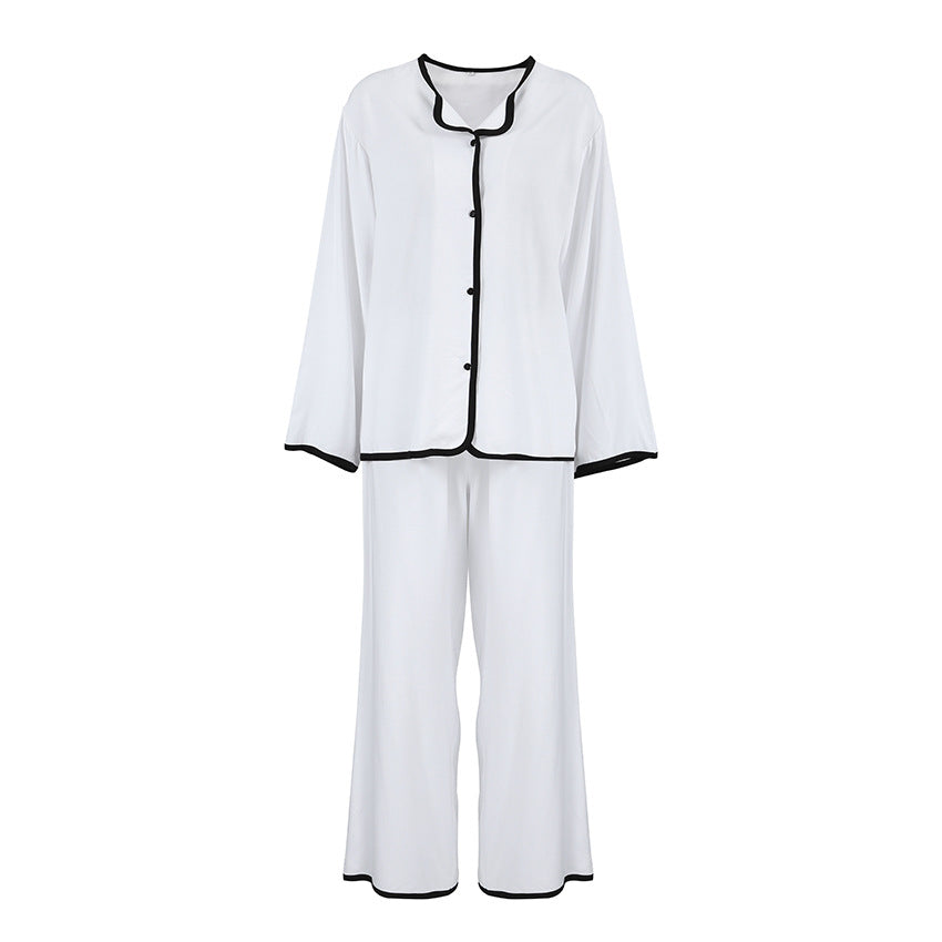 Fall Modal Color Contrast Patchwork Home Wear Women Long Sleeved Trousers Comfortable Pajamas