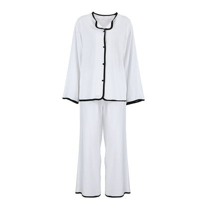 Fall Modal Color Contrast Patchwork Home Wear Women Long Sleeved Trousers Comfortable Pajamas