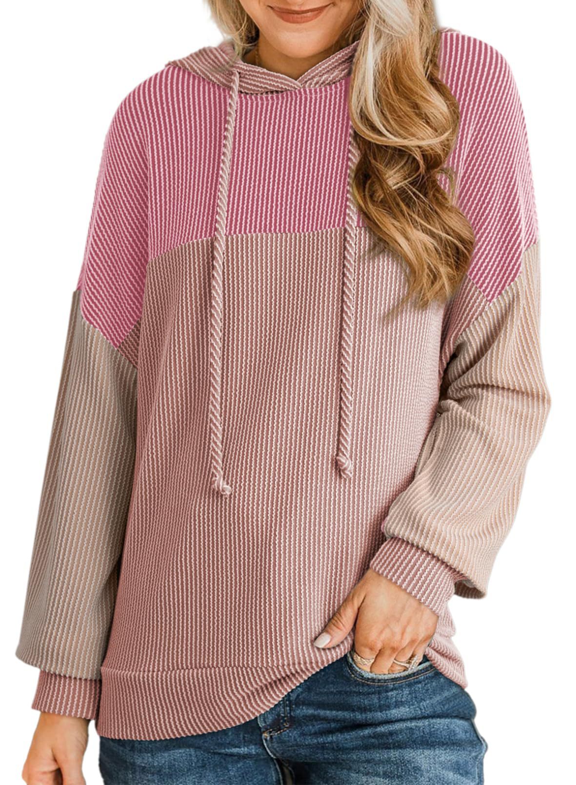Autumn Winter Twist Strip Color Matching Long Sleeve Hoodie Loose Sweater