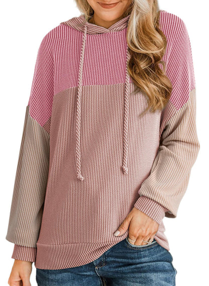 Autumn Winter Twist Strip Color Matching Long Sleeve Hoodie Loose Sweater