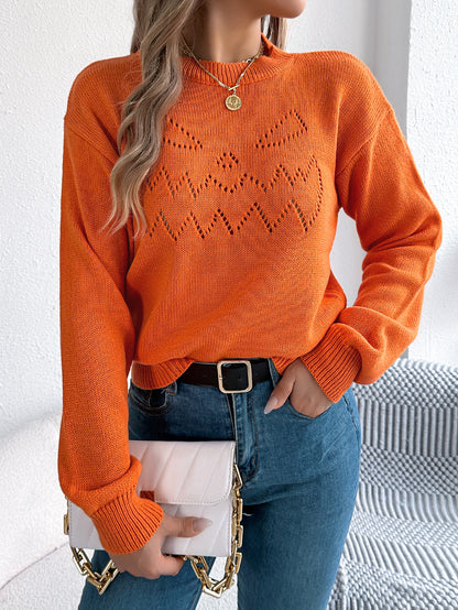 Solid Color Hollow Out Cutout out Lantern Long Sleeve Pullover Halloween Women Clothing