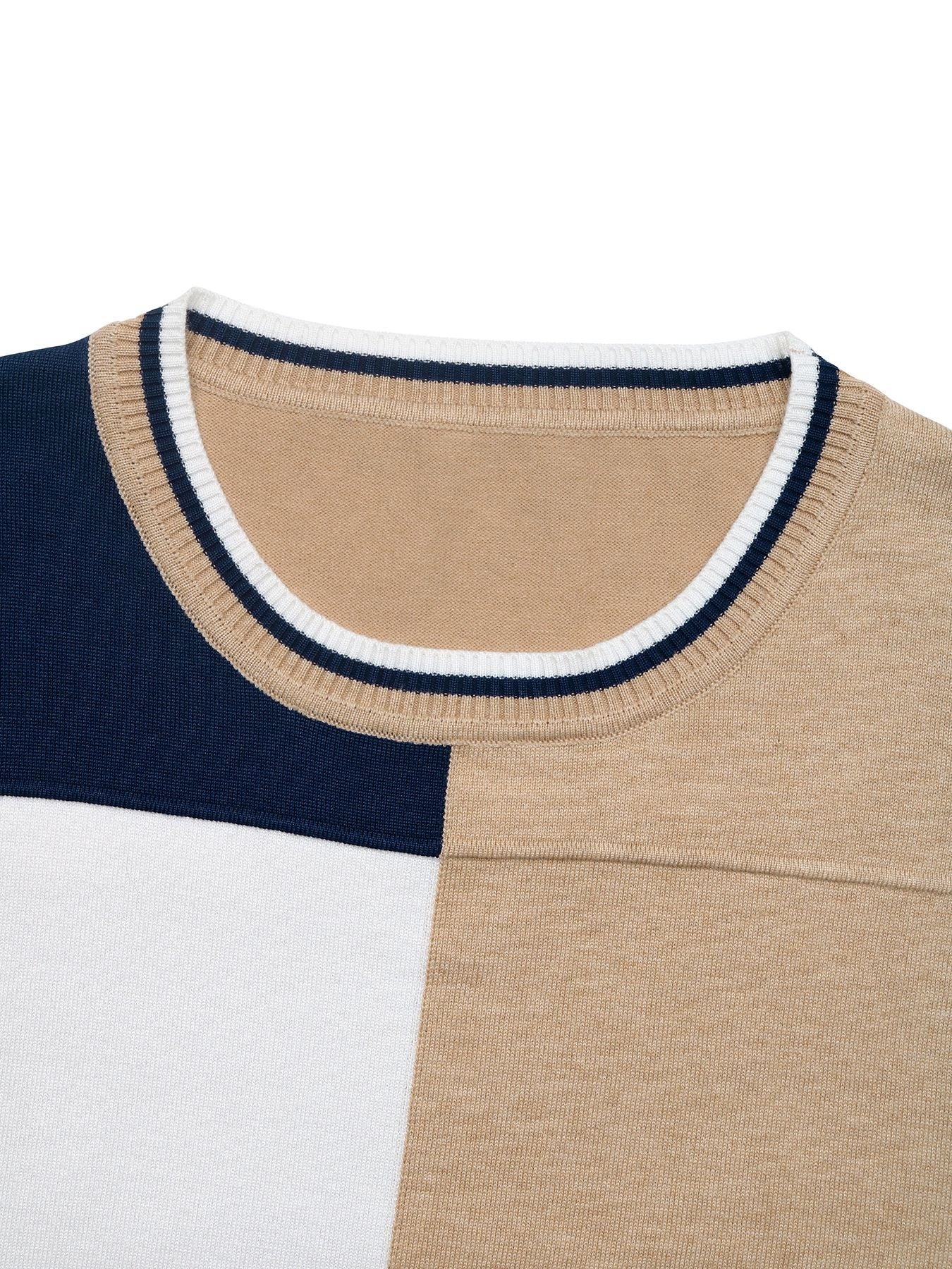 Pullover Top Autumn Winter Casual Women Clothing round Neck Stitching Contrast Color Knitwear