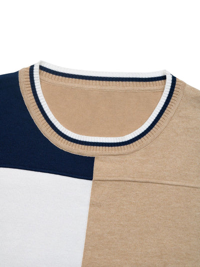 Pullover Top Autumn Winter Casual Women Clothing round Neck Stitching Contrast Color Knitwear