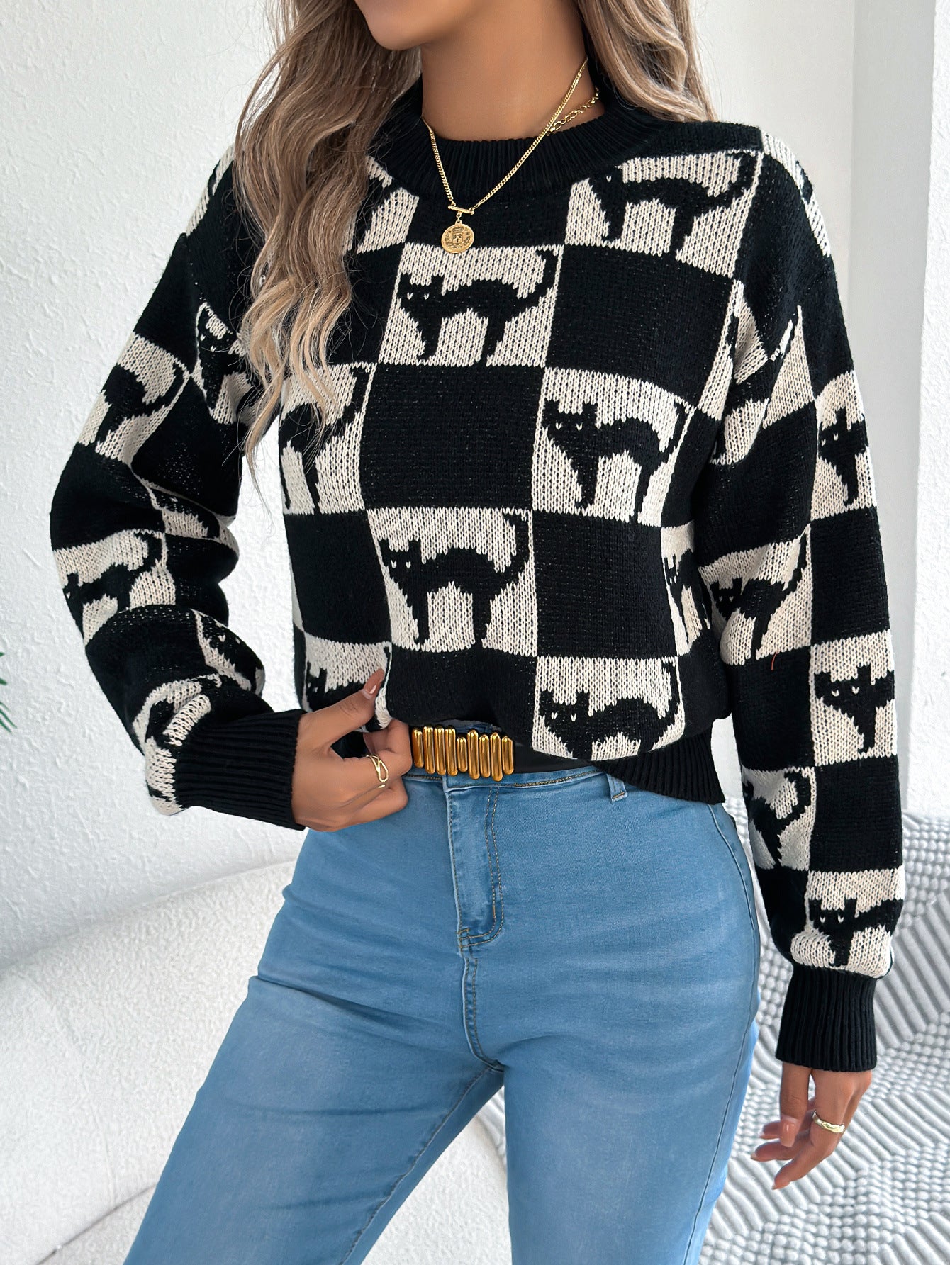 Autumn Winter Halloween Plaid Lantern Long Sleeve Pullover Women Clothing