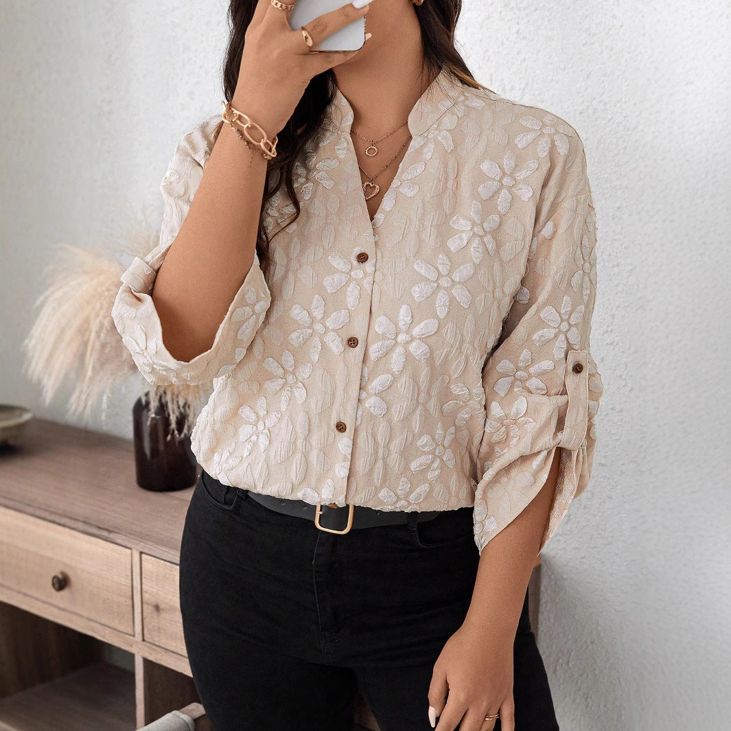 Plus Size Spring Autumn Women Clothing Front Breasted Long Sleeve Shirt Top