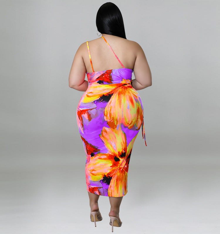 Plus Size Women Clothing Summer Sexy Sling Backless Dress