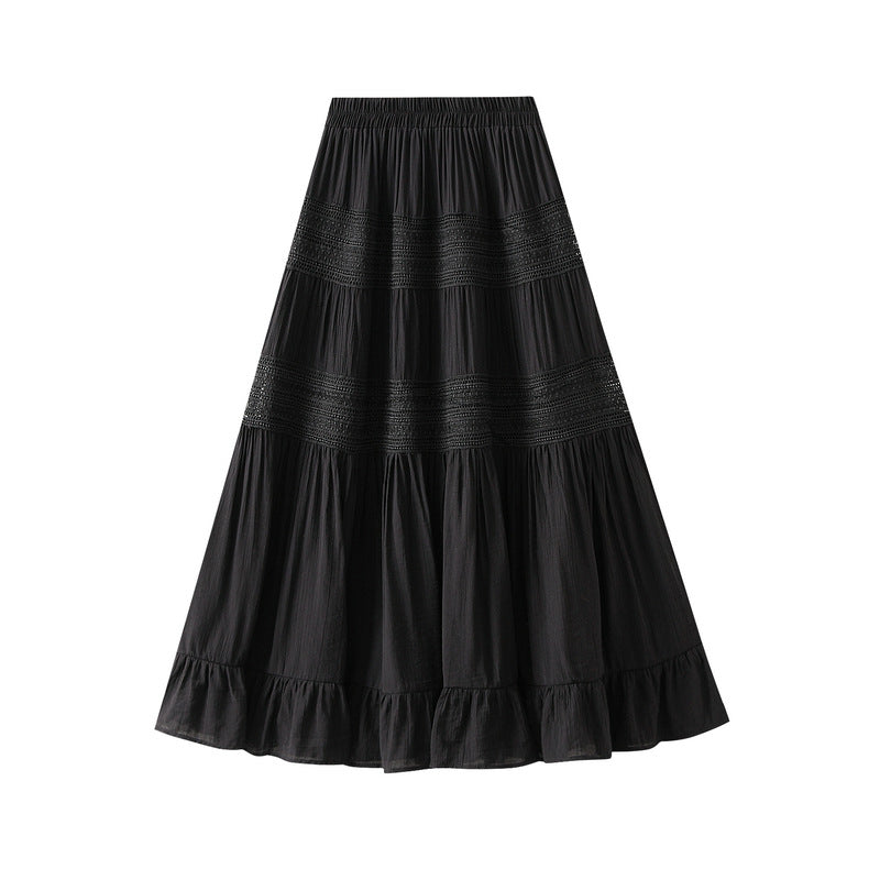 Lace Tiered Ruffle Skirt Women Spring Summer High Waist Drooping A line Pleated Umbrella Skirt Large Swing Dress