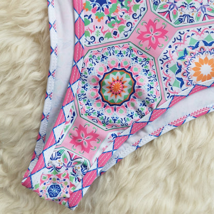 One Piece Swimsuit Women Retro Printed Sleeveless Close Fitting