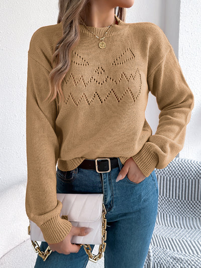 Solid Color Hollow Out Cutout out Lantern Long Sleeve Pullover Halloween Women Clothing