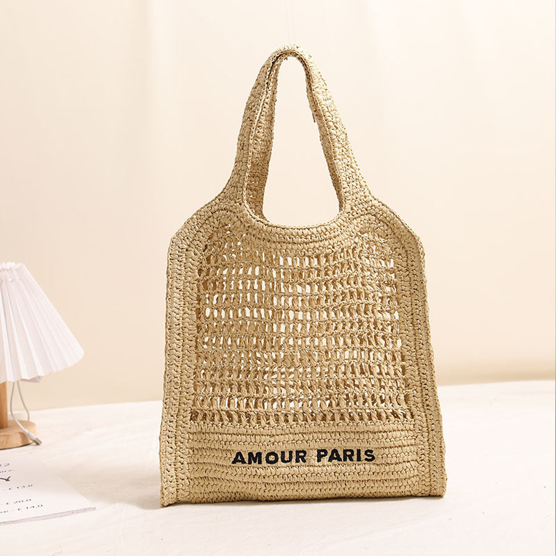 Summer Straw Woven Bag With Lace Up Pattern Suitable For Women Beach Vacation Beach Bag - GLAMWEARS