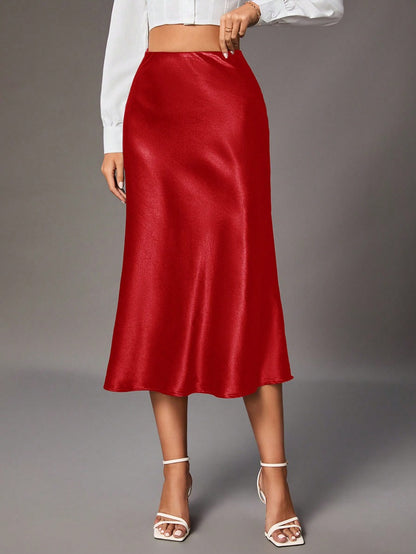 Women Clothing Brand Satin Satin Skirt High Sense Small Artificial Silk Skirt Women Skirt