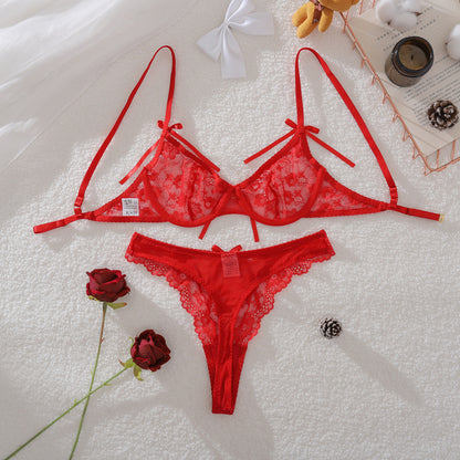 Sexy See through Lace Hollow Out Cutout Backless Body Shaping Thin Sexy Lingerie Split Two Piece Sets