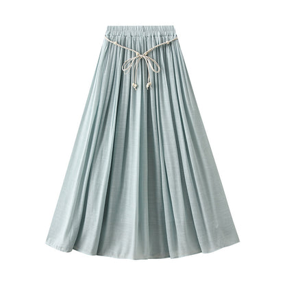 Cotton Linen Skirt Summer Zen Swing Slimming High Waist A line Dress Solid Color A line Skirt Ankle Floor Length Dress