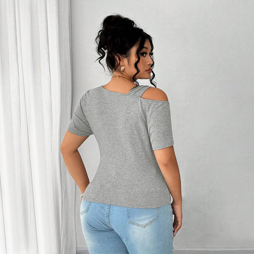 Plus Size Women Summer Simple T shirt Twist Design Irregular Asymmetric Short Top