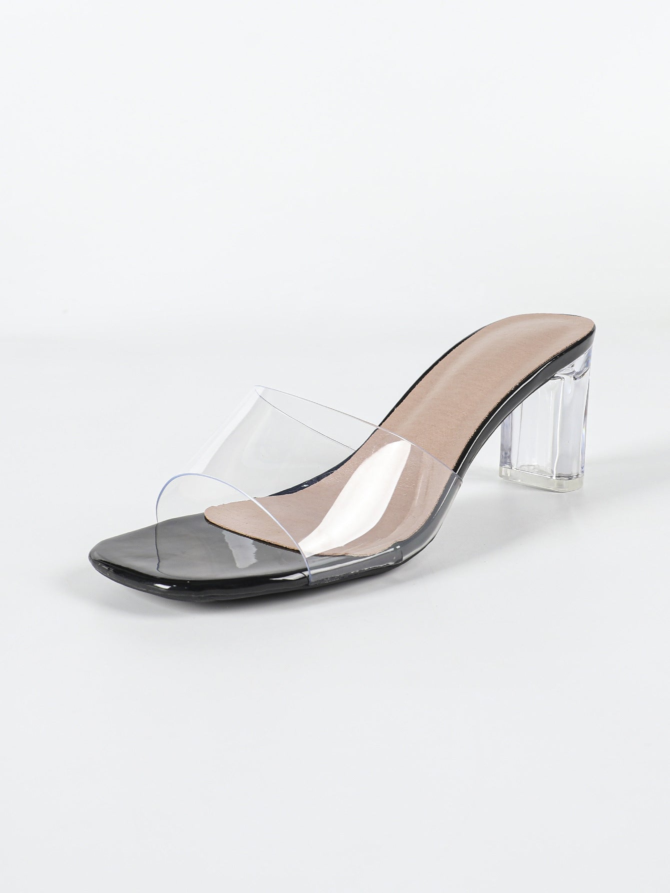 Summer Ladies' Sandals Outer Wear High Heel Chunky Heel Transparent Vamp Women Shoes Square Toe Open Toe Clear Heel