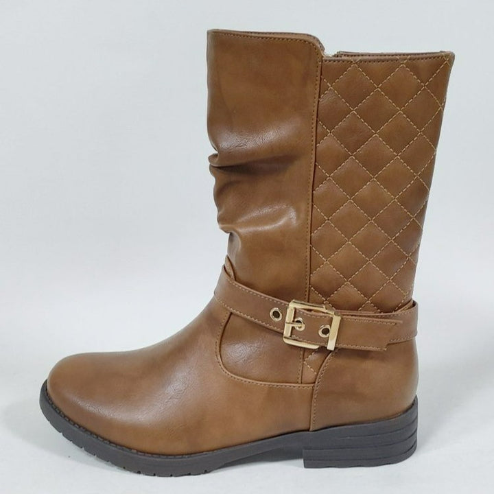 Western Denim Mid-Calf Boots for Women Chain Rivet Chunky Heel Knight Boots - GLAMWEARS