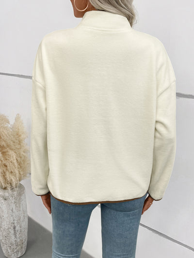 Contrast Color Polar Fleece Cardigan Autumn Winter Women Fleece Short Stand up Collar Casual Jacket