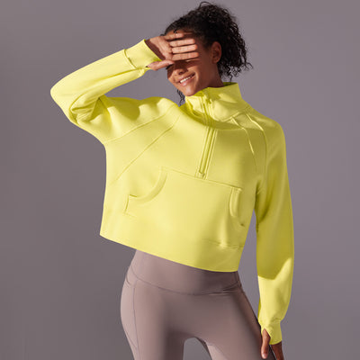 Trendy High Collar Warm Brushed Lining Zipped Sports Coat Loose Yoga Casual All Matching Sweater