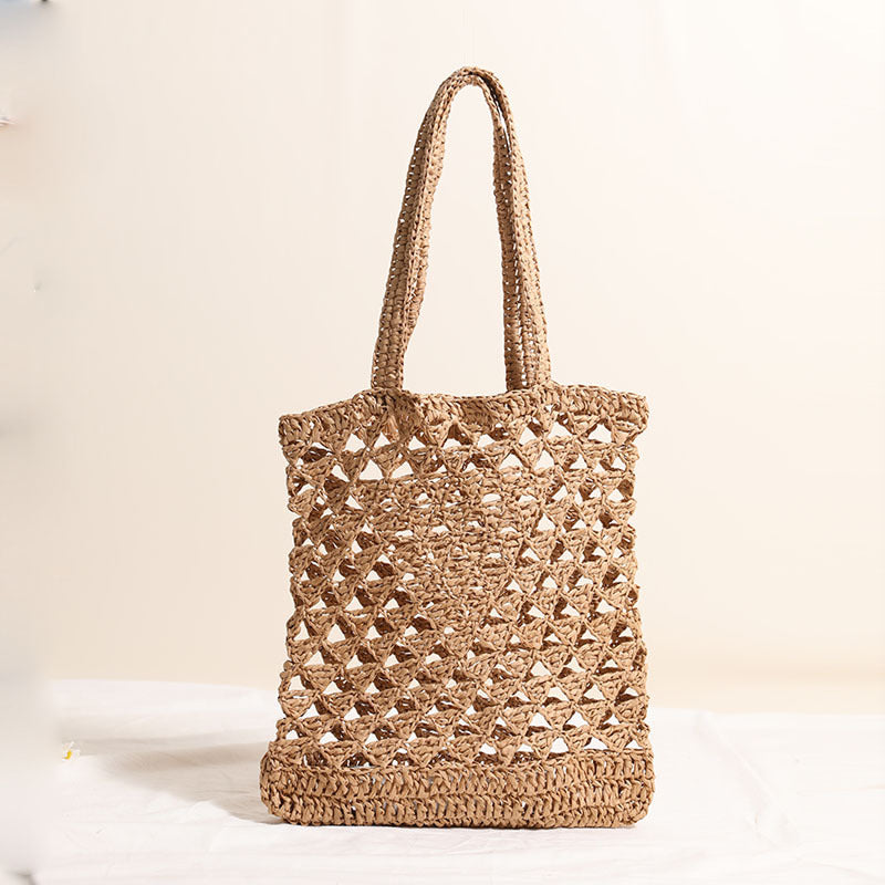 One Shoulder Straw Bag Casual Hollow Out Cutout out Woven Bag Vacation Beach Bag Women Bag - GLAMWEARS