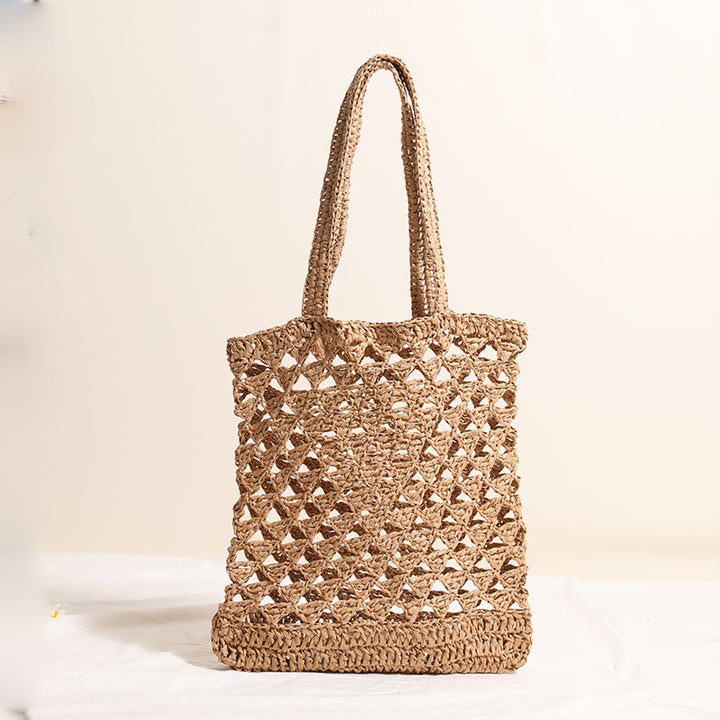 One Shoulder Straw Bag Casual Hollow Out Cutout out Woven Bag Vacation Beach Bag Women Bag - GLAMWEARS