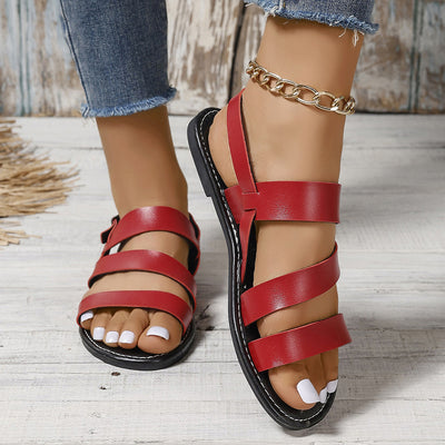 Buckle Flat Sandals Women Retro One Word Buckle Beach Slippers Sandal