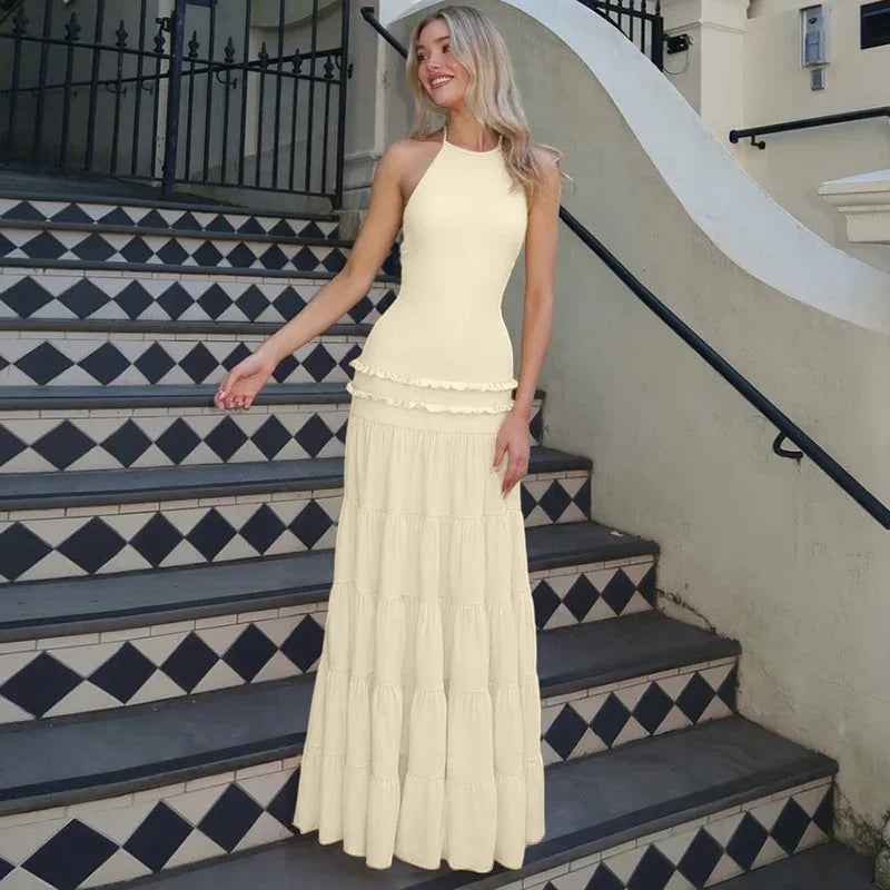 Women Clothing Summer Sexy Backless Halter Pleated Dress Women