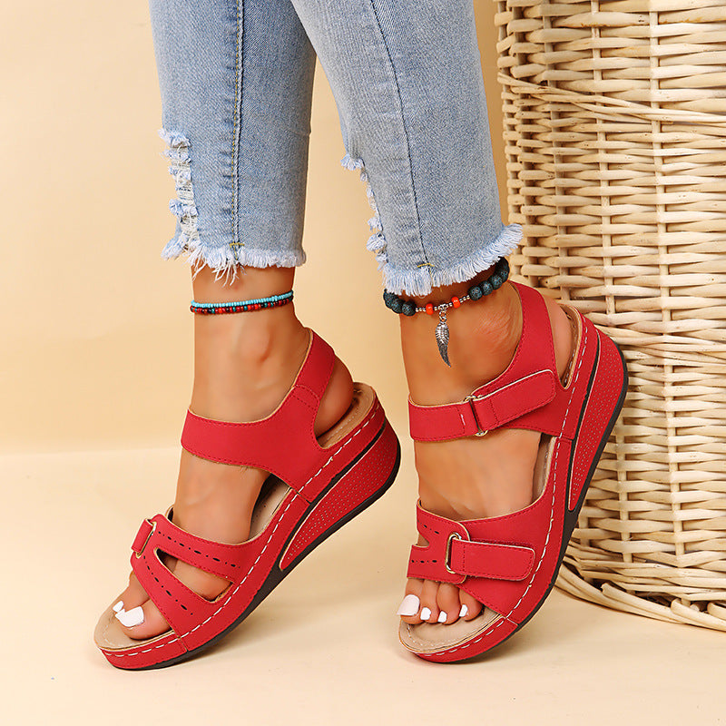 Southeast Asia plus Size Velcro Platform Sandals Women Hollow Out Cutout-out Wedge Stitching Beach Slippers