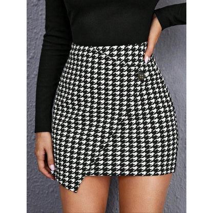 Women Clothing Houndstooth Skirt Elegant Hip High Waist