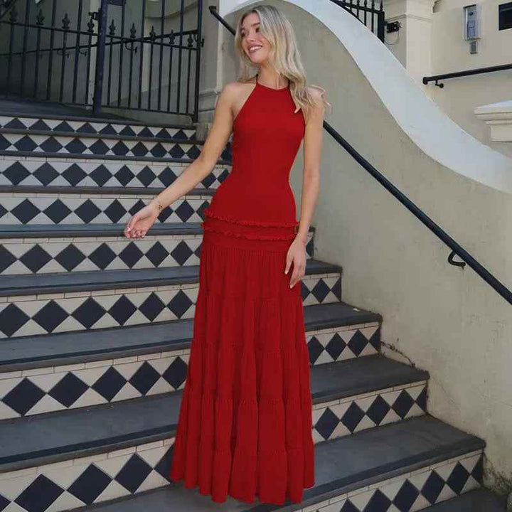 Women Clothing Summer Sexy Backless Halter Pleated Dress Women