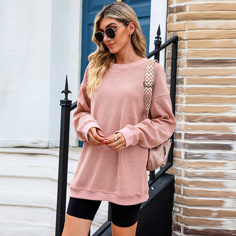 Casual Oversize Solid Color Pullover Women Autumn Winter Thread Knitted Long Sleeved Sweatshirt Women