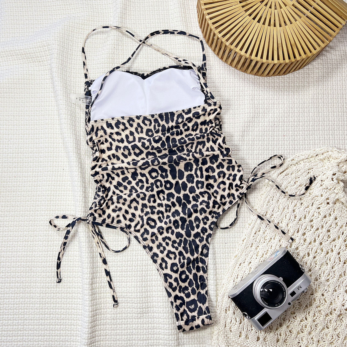 Bikini Leopard Print Strap One Piece Swimsuit