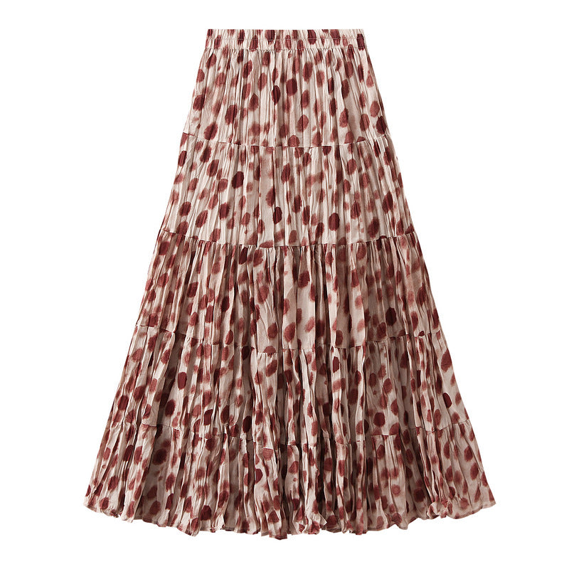 Elegant Elegant Pocket Oil Painting Colorful Dot High Waist A line Slimming Multi Layer Pleated Skirt