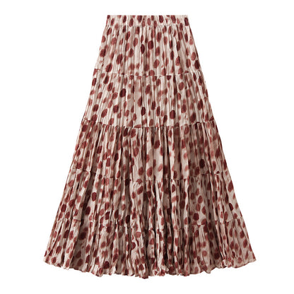 Elegant Elegant Pocket Oil Painting Colorful Dot High Waist A line Slimming Multi Layer Pleated Skirt