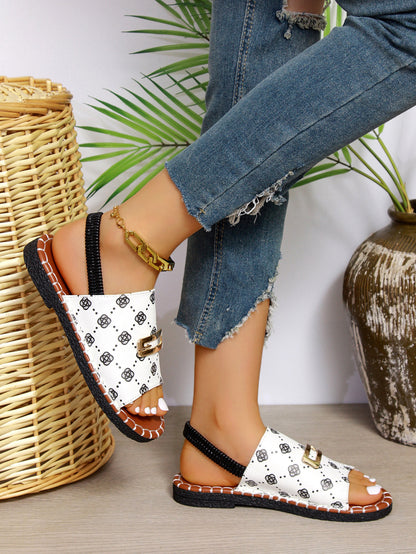 Buckle Cloth One Line Sandals Women Summer Elastic Band Flat Bottom Embroidery Beach Slippers