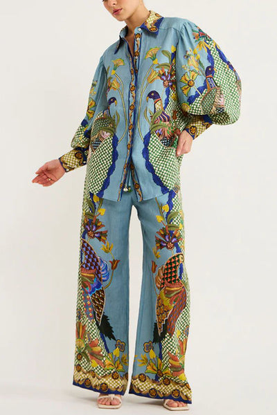 Autumn Personalized Printed Puff Sleeve Holiday Lace Two Piece Suit for Women Amplified craft
