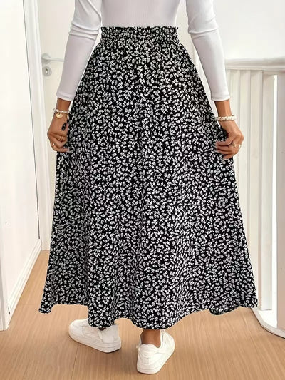 Fall Floral Skirt Split A line Sheath Mid Waist Dress