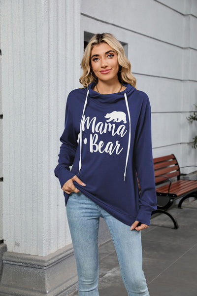 Autumn Winter Solid Color Printing Hooded Loose Long Sleeves Casual Sweatshirt Women