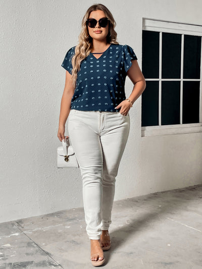 Plus Size Women Blouse Peacock Blue Half Sleeved Loose Top