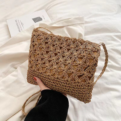 Crossbody Straw Bag Hollow Out Cutout Floral Straw Bag Woven Bag Vacation Beach Bag Change Mobile Phone Bag