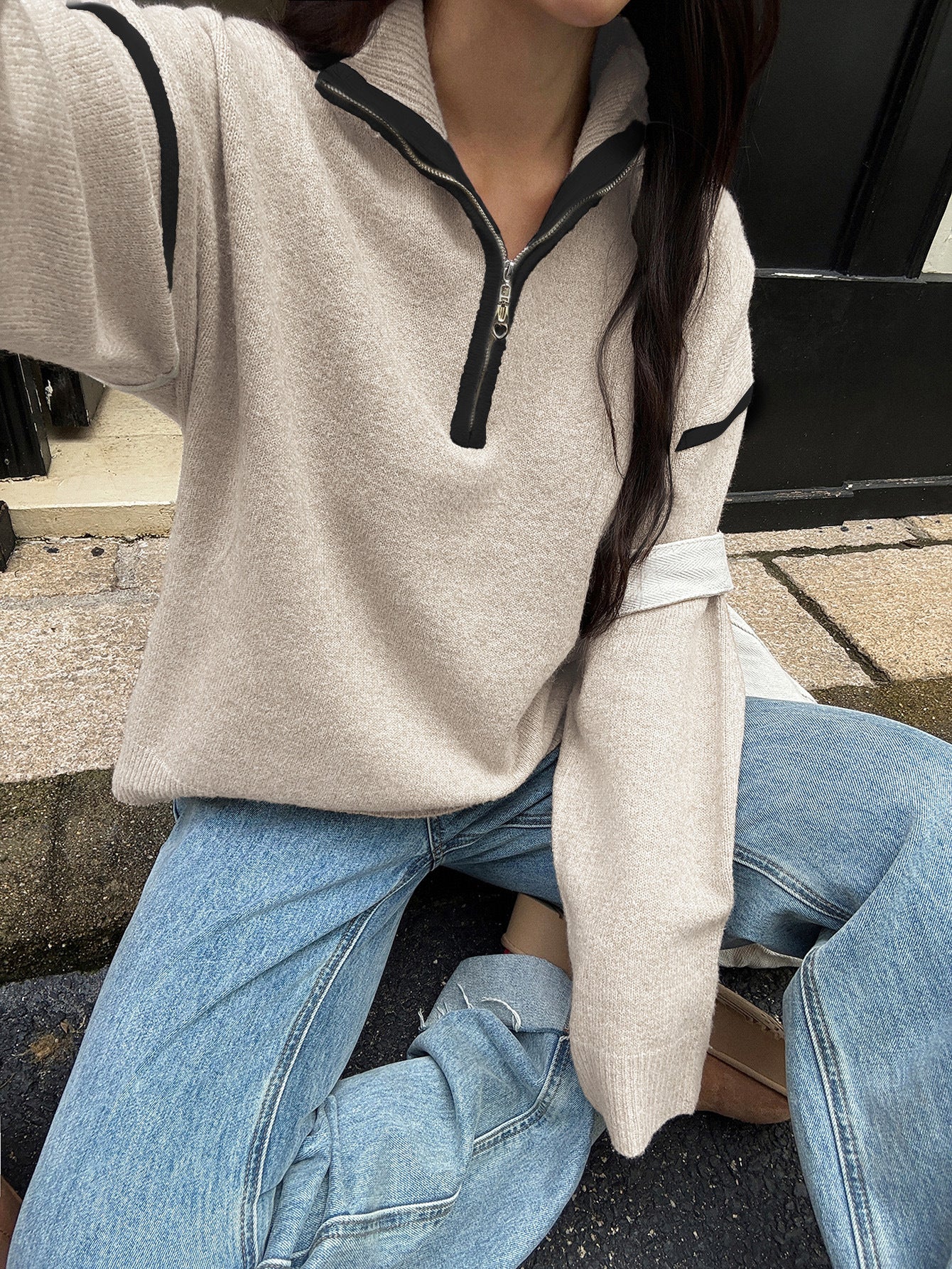 Casual Simple Solid Color Long Sleeve Zipper Sweaters Women Clothing Autumn Winter