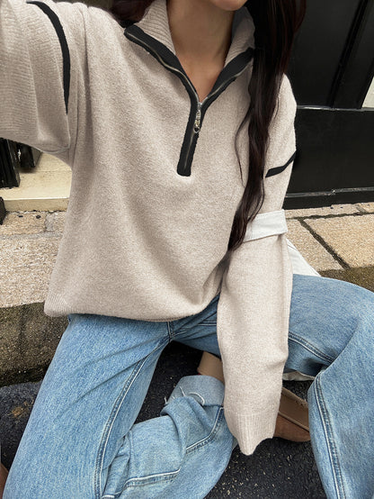 Casual Simple Solid Color Long Sleeve Zipper Sweaters Women Clothing Autumn Winter