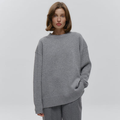 Round Neck Sweater Women Autumn Winter Loose Pullover Sweater Simple Solid Color Sweater