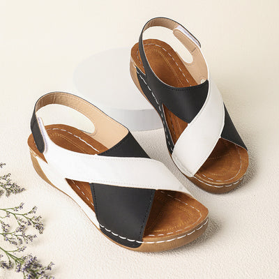 Platform Cross Wedge Sandals Women Outer Wear Contrast Color Breathable Velcro Beach Slippers