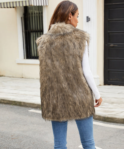Ladies Faux Fur Suit Collar Vest Faux Fur Vest Plush Long Fur Vest
