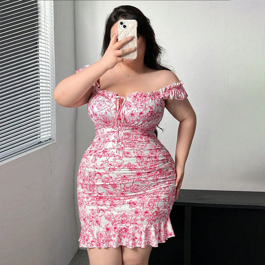 Plus Size Women Clothes Sexy Print Dress Spring Summer Tube Top Hip Dress