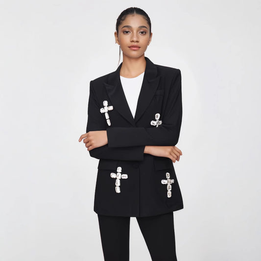 Special Interest Design High Grade European Crystal Rhinestone Beaded Adult Women Loose Blazer