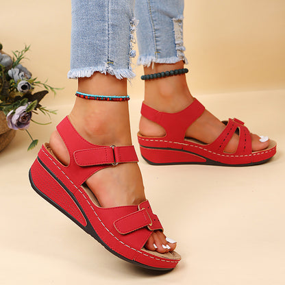 Southeast Asia plus Size Velcro Platform Sandals Women Hollow Out Cutout-out Wedge Stitching Beach Slippers