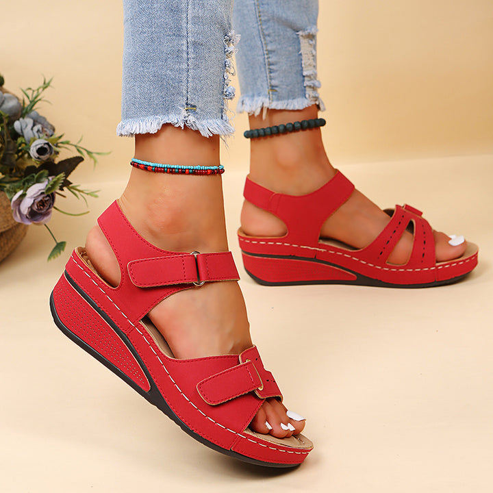 Southeast Asia plus Size Velcro Platform Sandals Women Hollow Out Cutout-out Wedge Stitching Beach Slippers - GLAMWEARS